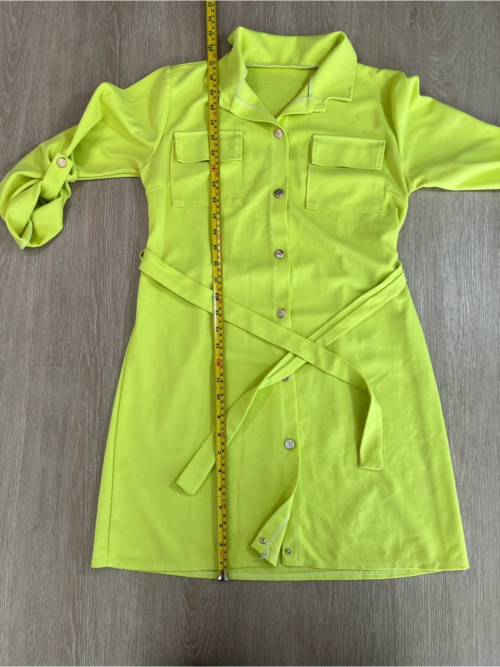 Neon Yellow Lightweight Overcoat with Belt Vintage Retro Y2K - Picture 8 of 8